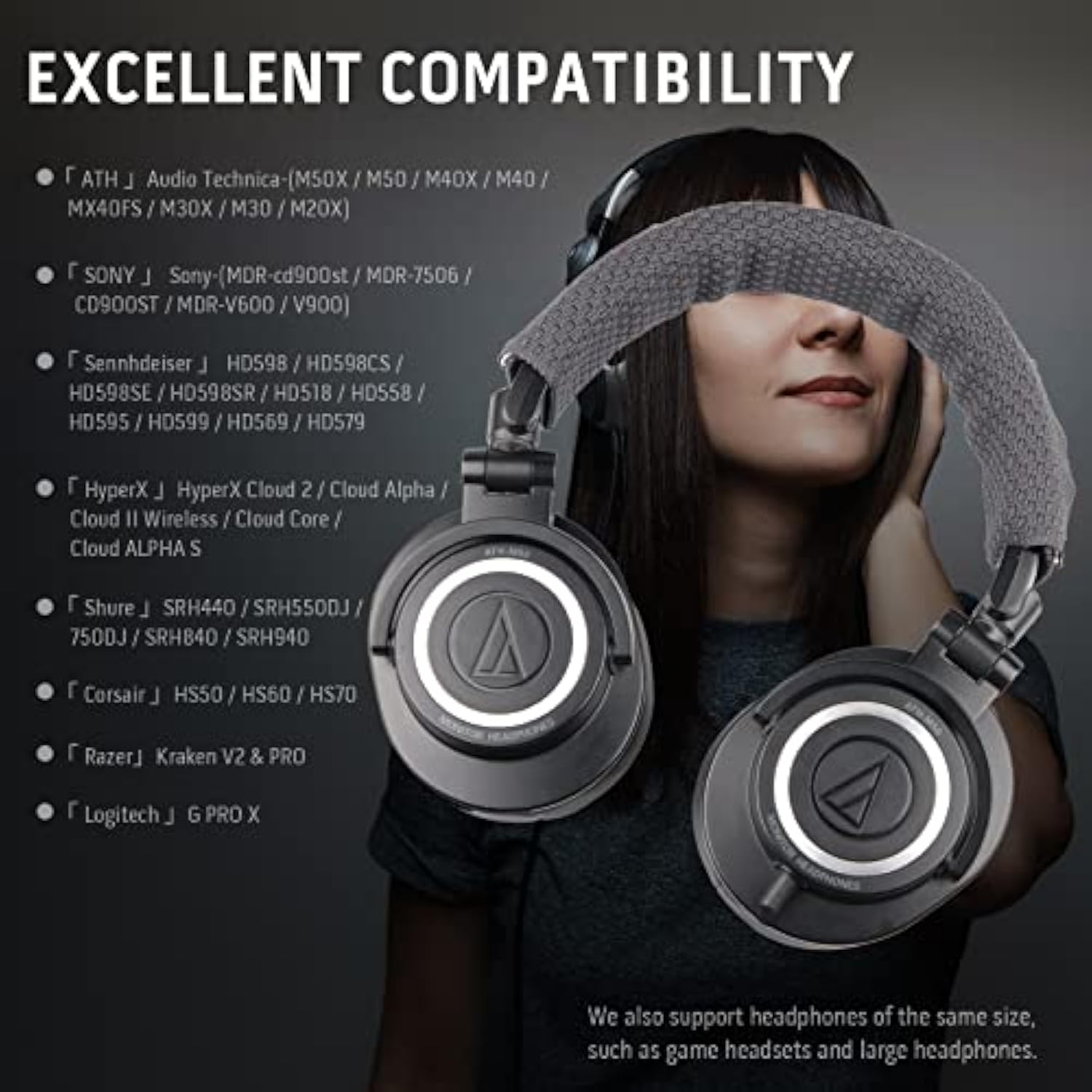 Replacement Headphone Headband Cover Protector For Ath-M50X,M50Xbt/Mx40,Cloud 2&1 Headsets,Headband Cushion Pads Easy Installation No Tool Needed