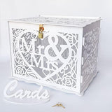 Wedding Money Box Holder With Sign, Large Rustic Wood Wooden Diy Envelop Gift Card Shadow Boxes With Lock Slot For Reception Anniversary Graduation Birthday Party Parties (Mr & Mrs, White)