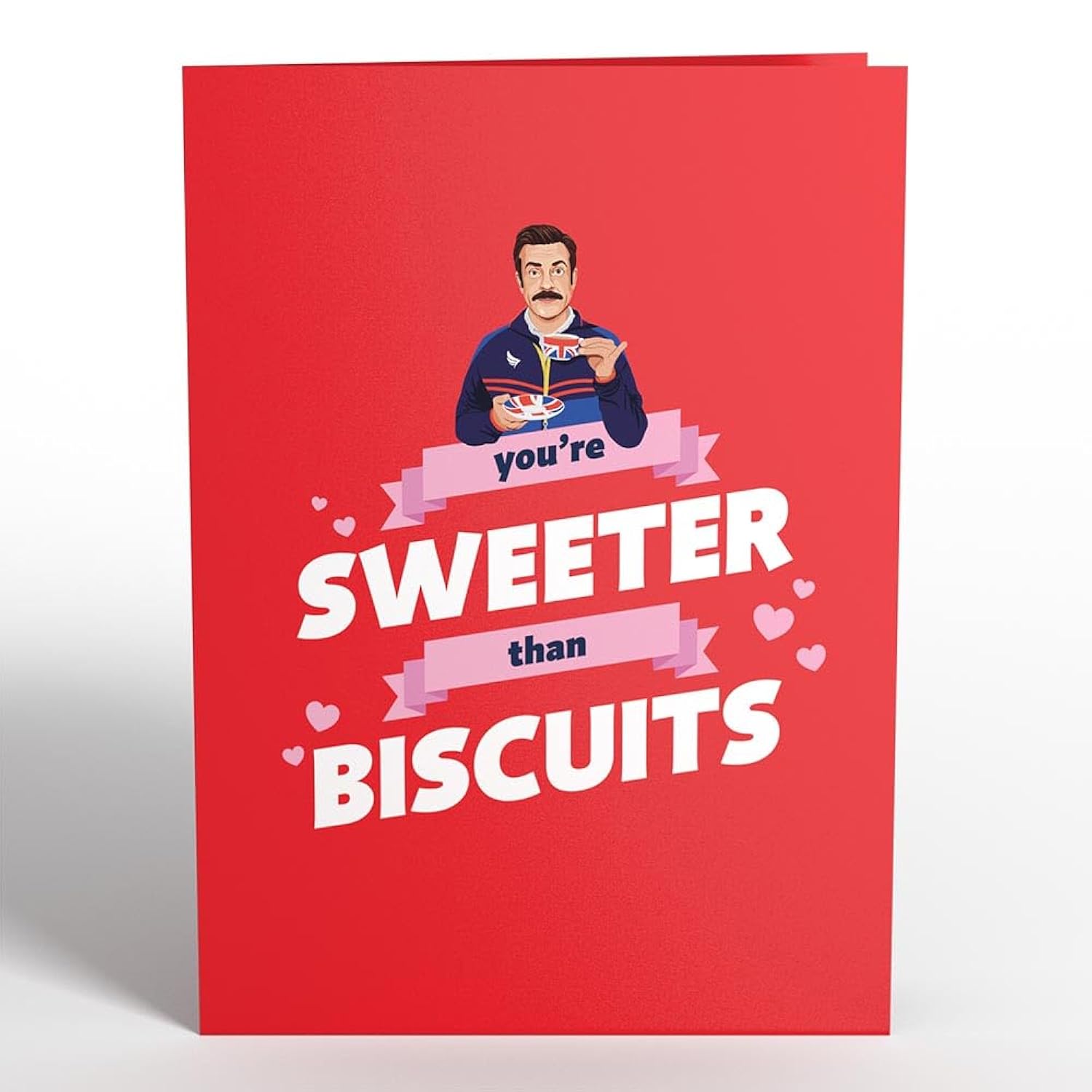 Valentines Day Card For Her, Him - 3D Ted Lasso Greeting Pop-Up Card - Sweeter Than Biscuits - 5" X 7" - Blank Note Card & Envelope Included