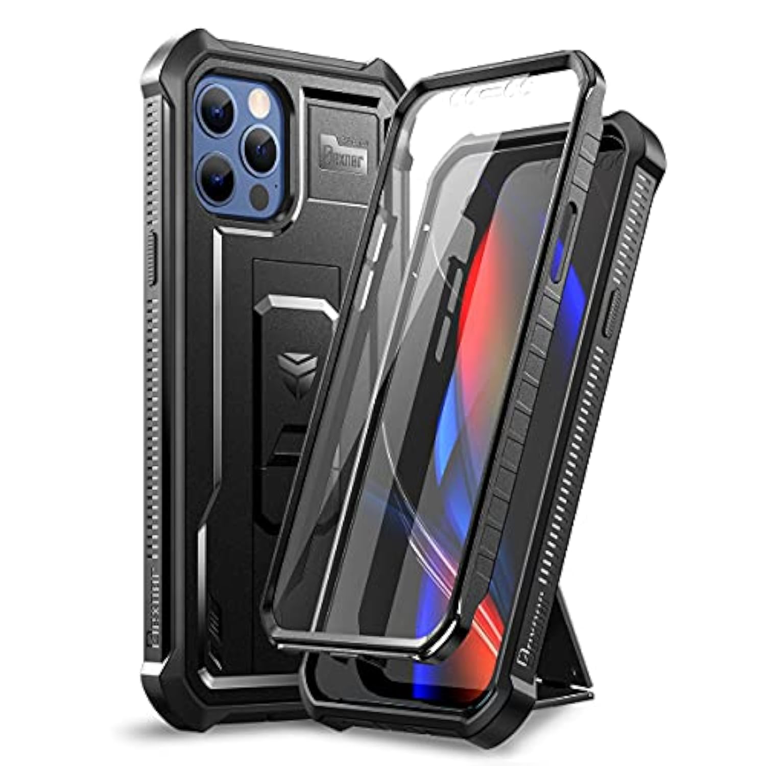 For Iphone 12 Case & For Iphone 12 Pro Case, [Built In Screen Protector And Kickstand] Heavy Duty Military Grade Protection Shockproof Protective Cover For Iphone 12, 6.1 Inch Black