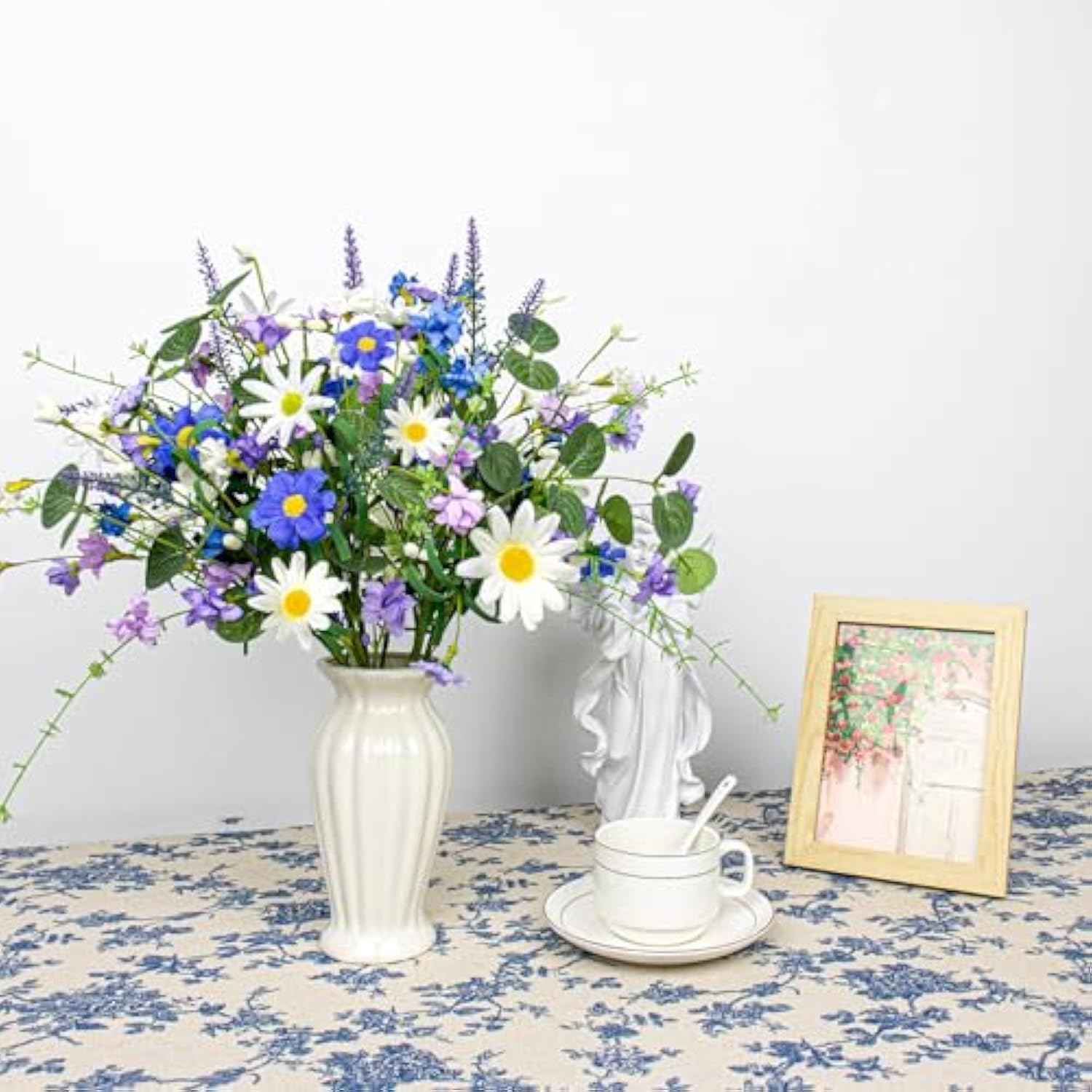 12 Pcs Artificial Spring Flowers Blue Rustic Blue And White Artificial Flowers Wildflower Floral Stems With Daffodils Daisy Flower Picks For Vase Table Centerpieces Kitchen Spring Decor