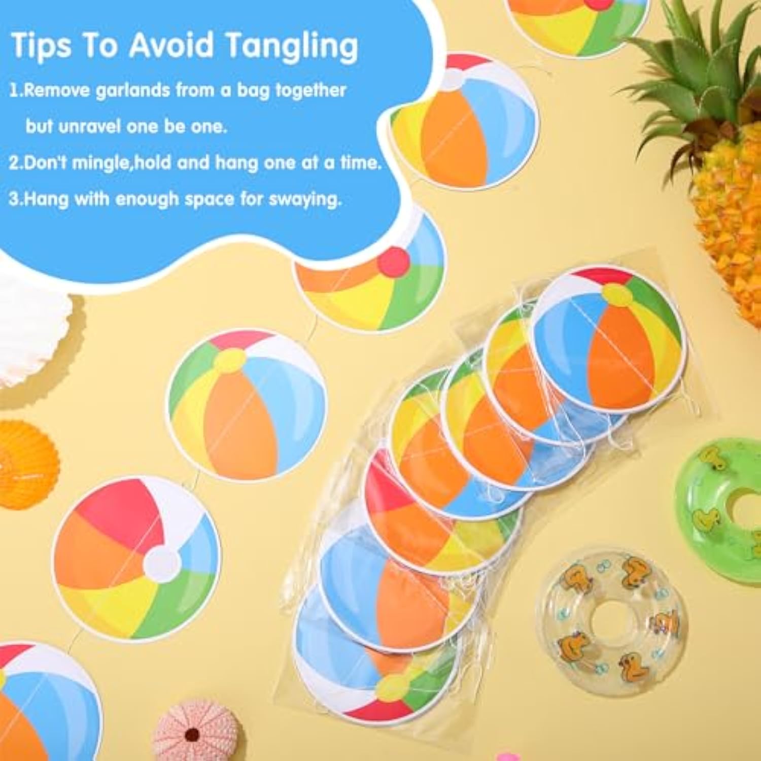 8 Pieces Beach Ball Garland Summer Pool Party Hanging Banner Decorations Pool Ball Paper Cutout Garland Room Wall Decor For Hawaii Beach Birthday Baby Shower Party Favors Supplies