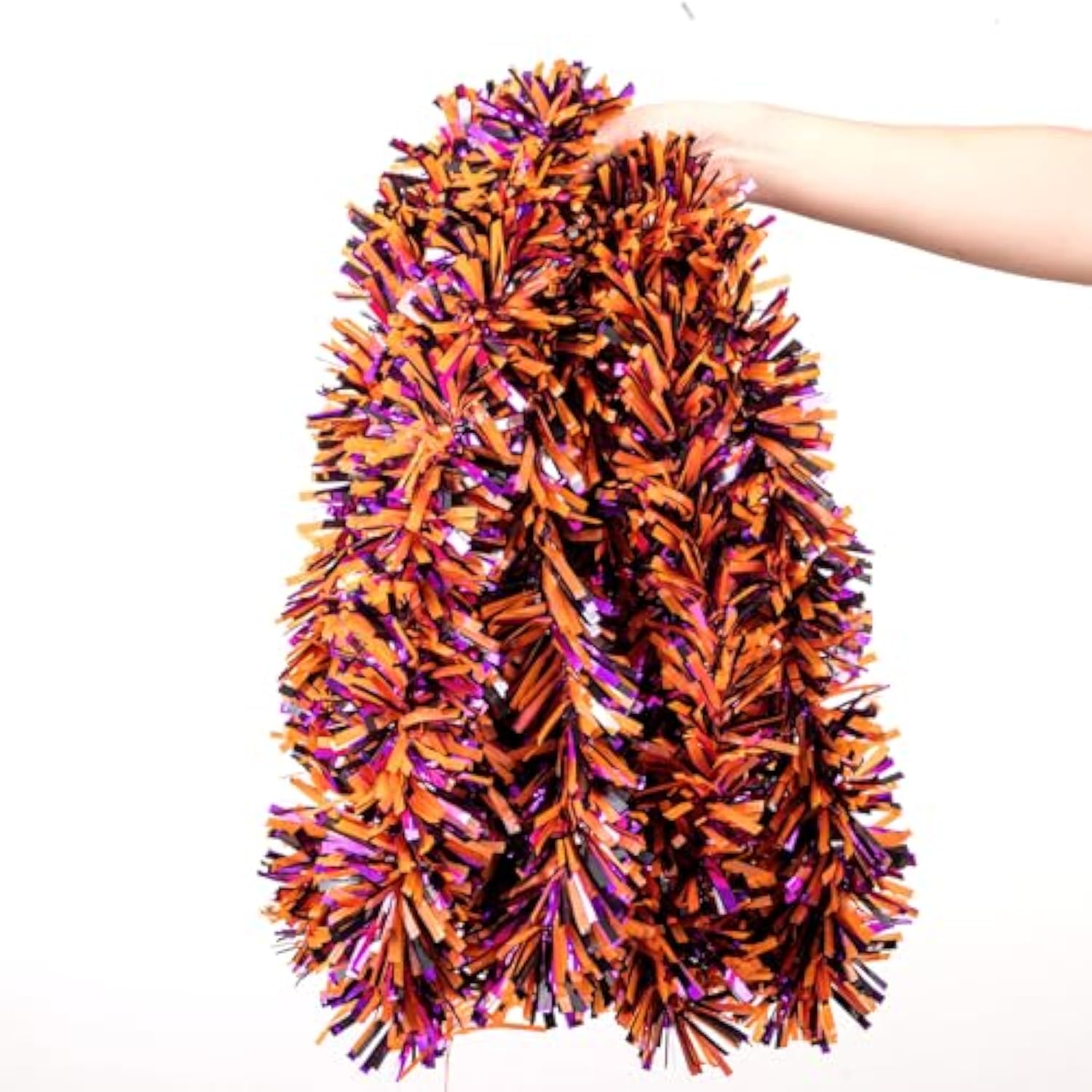33Ft Halloween Tinsel Garland, Black Purple Orange Metallic Twist Foil Tinsel Garland Shiny Hanging Decorations For Halloween Party Decoration Supply