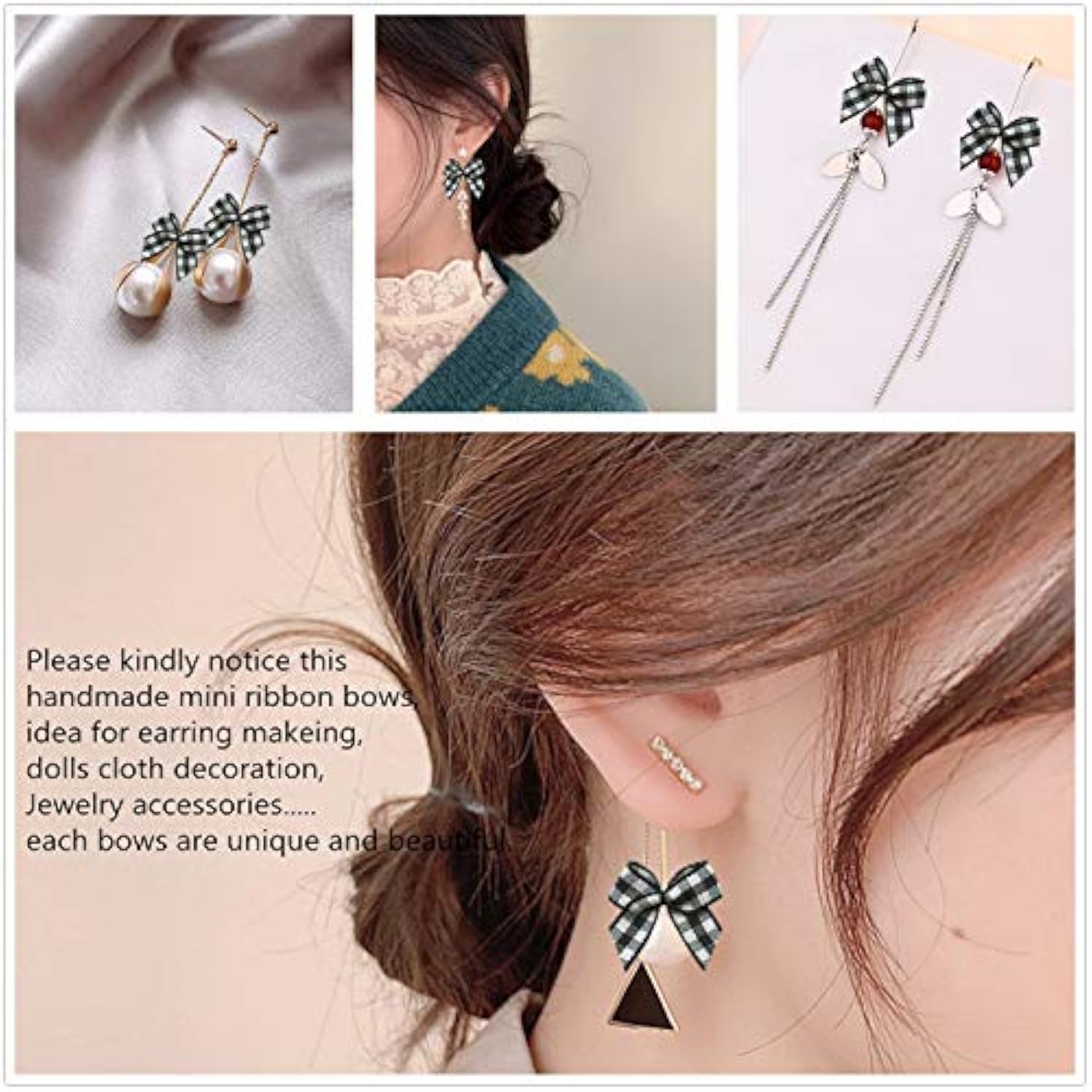 50Pcs Mini Gingham Ribbon Bows Checkered Ribbon Flowers Plaid Ribbon B