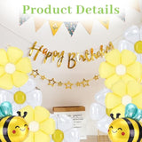 8Pcs Bee Balloons And Daisy Flower Balloons, Bee Decorations Yellow And Black Foil For Baby Shower Daisy Flower Themed Birthday Garden Insect Spring Animal Party Decorations Supplies