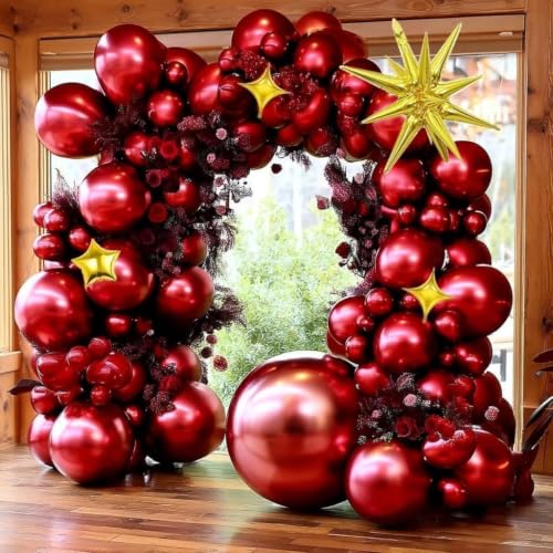Double Stuffed Burgundy Balloon Arch for Birthday Valentines Party Decor