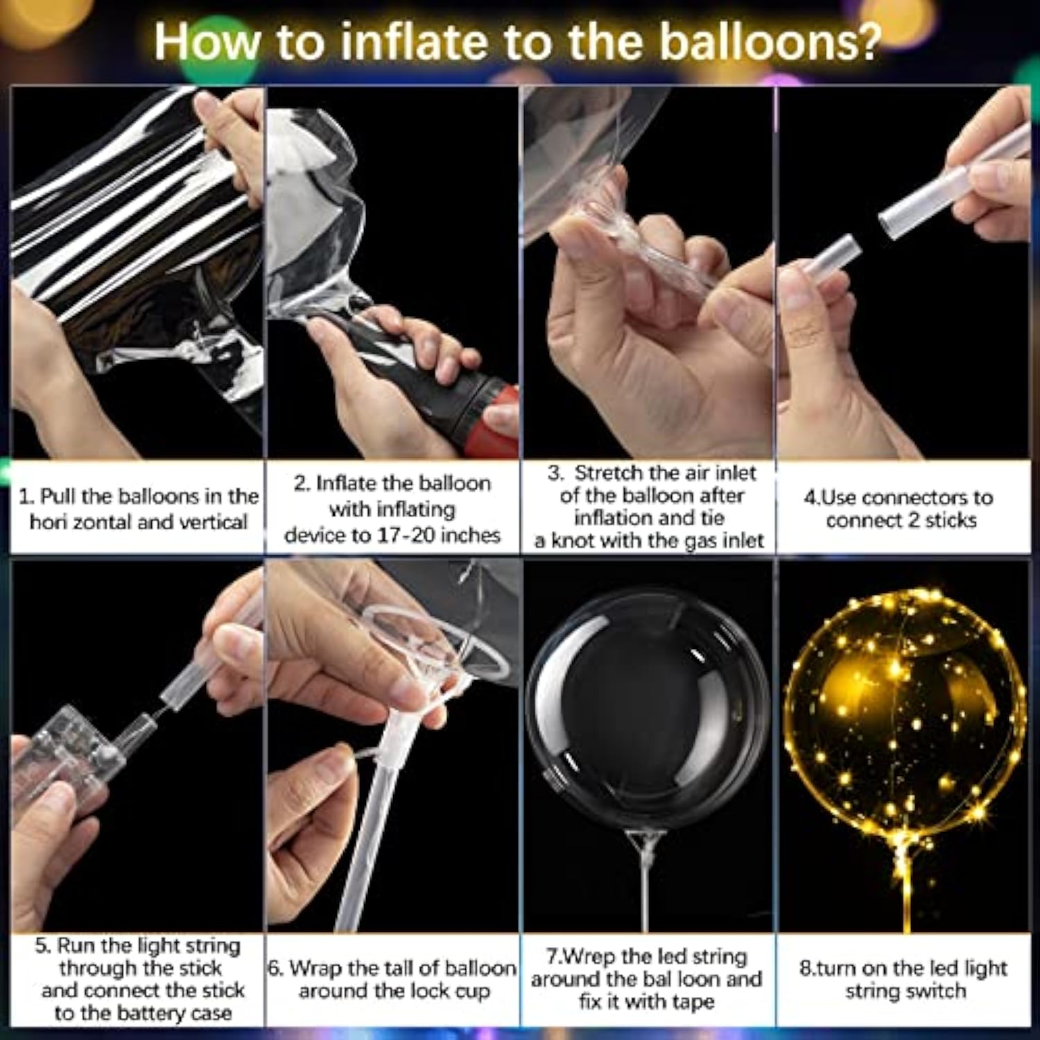 30-Pack LED Bobo Balloons with Warm String Lights Clear Glow Party Decor