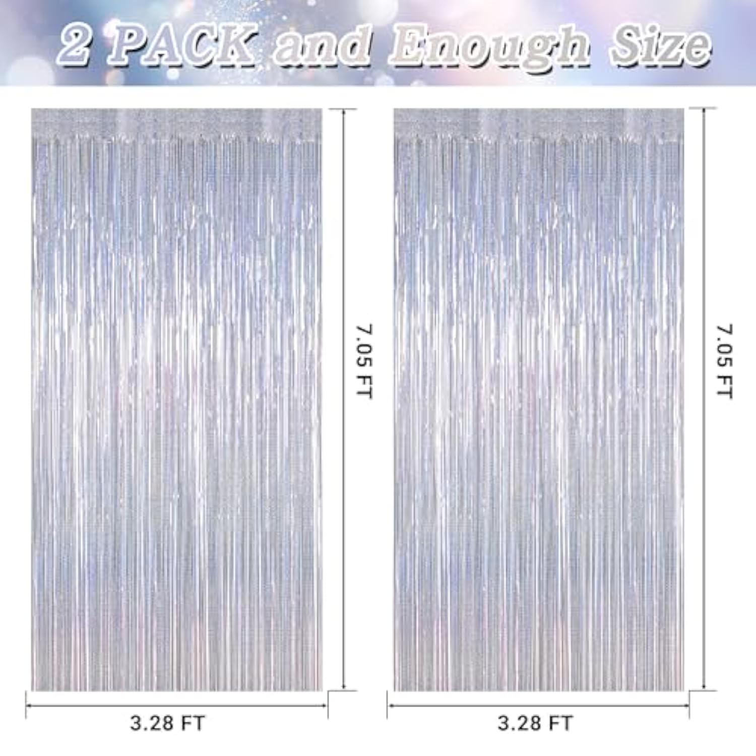 2 Pack Silver Metallic Tinsel Foil Curtains, 3.28 Ft X 7.05 Ft Glitter Silver Fringe Curtains, New Year Door Streamer Tinsel Backdrop Photo Booth For Nye Party Birthday Engagement Party Decorations