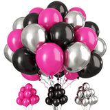 Hot Pink And Black Balloons, 30 Pcs 12 Inch Black Hot Pink And Silver Latex Balloons With Ribbons For Girls Birthday Engagement Anniversary Wedding Bridal Shower Party Graduation Decoration