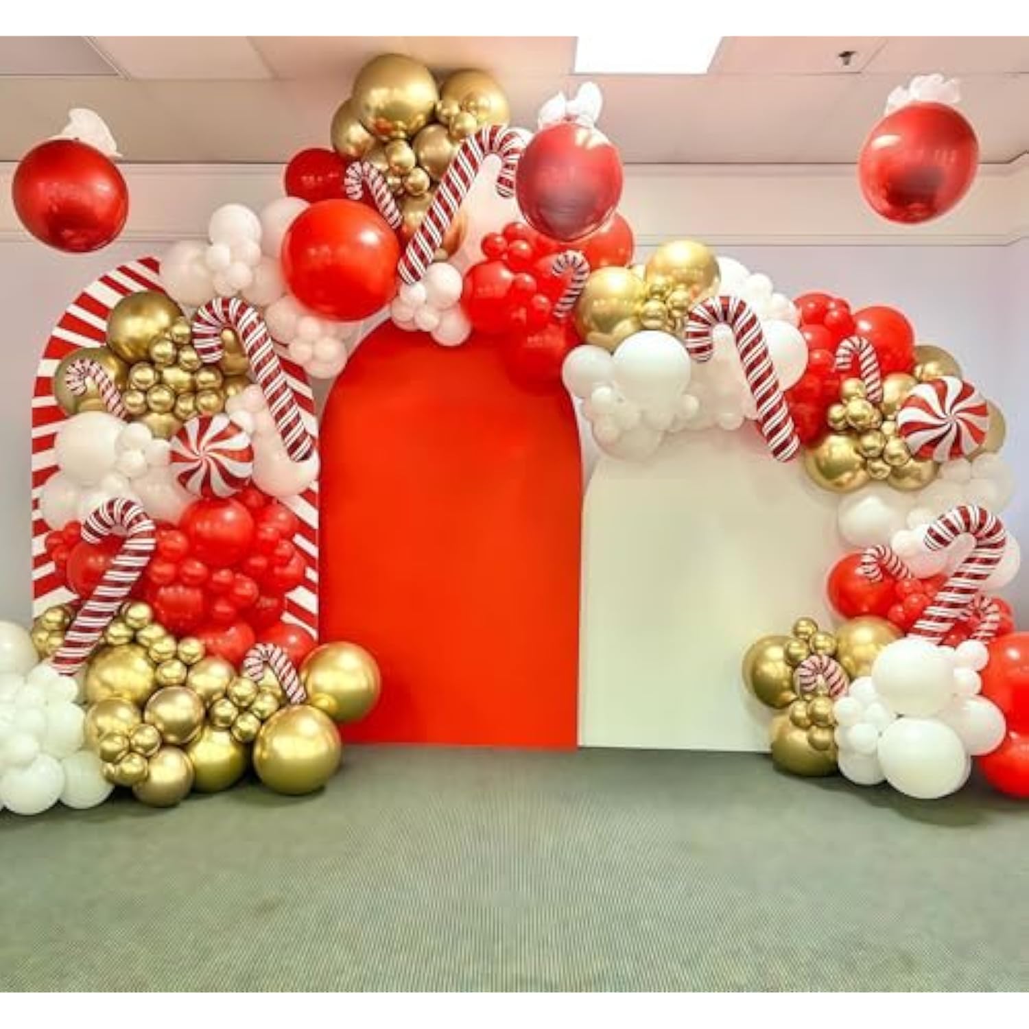 Merry Christmas Balloon Arch Garland Kit, 127Pcs Red Sand White Gold Xmas Balloons With Gingerbread Man Santa Claus Candy Cane Foil Balloons For Christmas Holiday Winter New Year Party Decorations