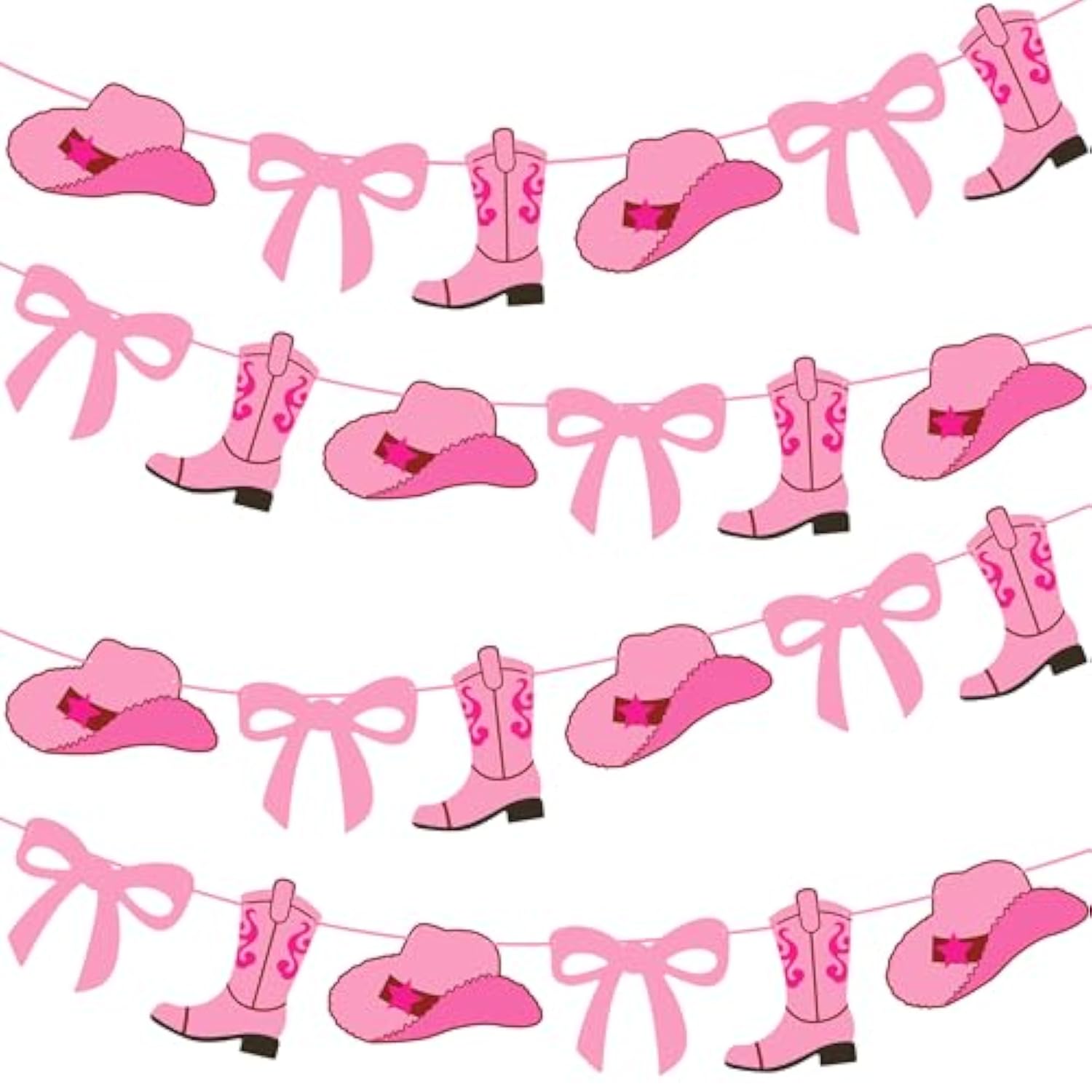 Cowgirl Party Banners Pink Coquette Bow And Boots Decorations Western Cowgirl Boots Hats Cutout Banners Cowgirl Birthday Decorations For Rodeo Wild West Baby Shower Supplies