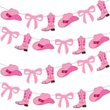 Cowgirl Party Banners Pink Coquette Bow And Boots Decorations Western Cowgirl Boots Hats Cutout Banners Cowgirl Birthday Decorations For Rodeo Wild West Baby Shower Supplies