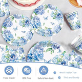 100Pcs Hydrangea Party Supplies Paper Plates Napkins Cups Hydrangea Floral Tableware Set For Summer Wedding Birthday Tea Party Supplies Serve 25 Guests