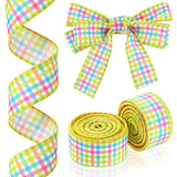 2 Roll 20 Yard Easter Spring Pastel Wired Ribbon, Gingham Ribbon Pink
