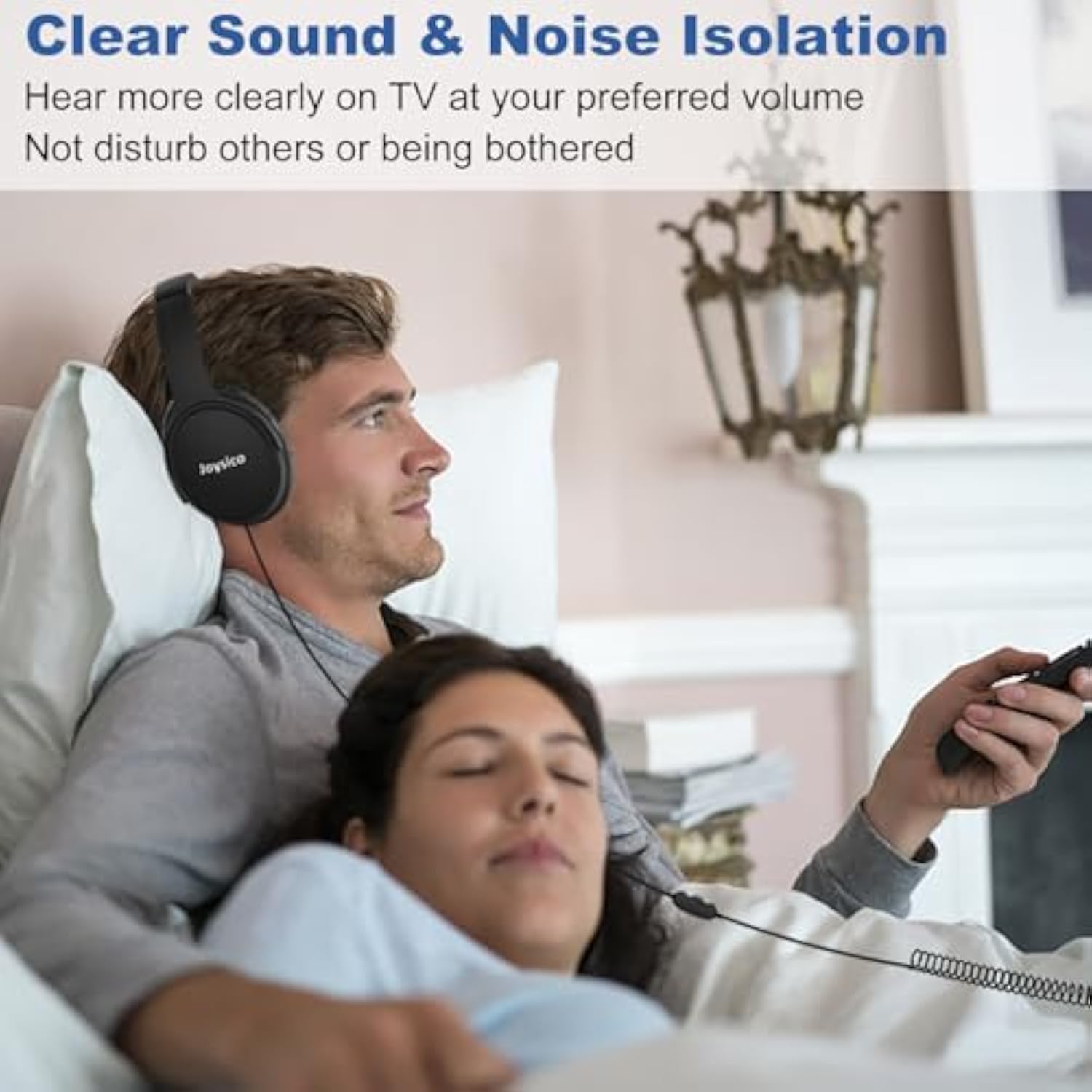 19.5Ft / 6M Extra Long Cord Headphones For Tv Pc With Volume Control, Spring Coiled Cable, 3.5Mm Aux, Wired Over Ear Earphones For Seniors Hard Of Hearing, Large Comfortable Computer Headset