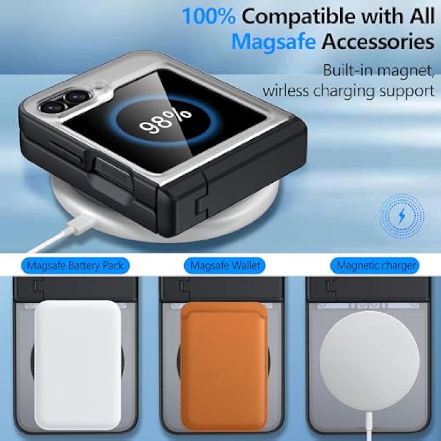 For Samsung Galaxy Z Flip 6 Case Compatible With Magsafe [Hinge Protection? Kickstand][Built-In Screen Protector] 12Ft Military Shockproof Full Body Phone Case For Galaxy Z Flip 6 (Black)