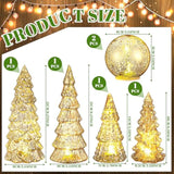 6 Pcs Gold Mercury Glass Christmas Tree For Tabletop Light Up Figurine Christmas Tree Mercury Cracked Glass Globe With Light For Xmas Decor Home Party Centerpiece Mantel Gift