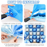 25Pcs Blue Silver Square Foil Balloon Wall Backdrop Arch Kit for Parties