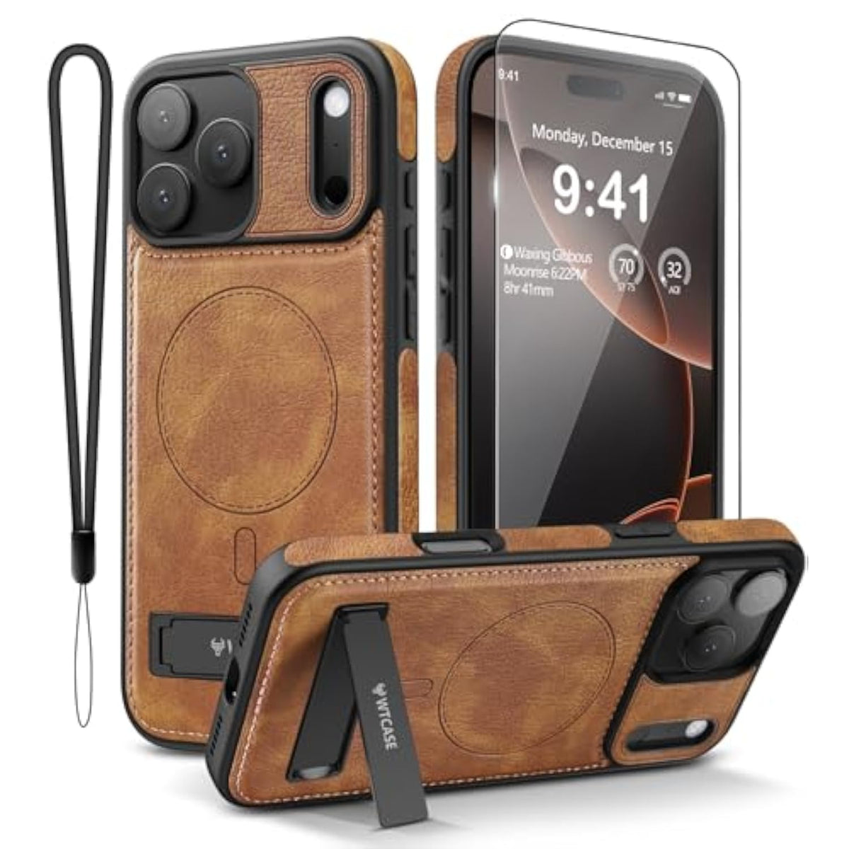 Magnetic For Iphone 17 Pro Max Leather Case,Built-In Invisible Stand [Compatible With Magsafe] Protective Slim Kickstand Phone Cover For Iphone 17 Pro Max,Brown