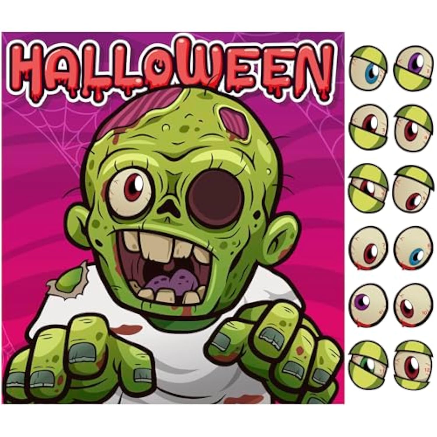 Halloween Games For Kids - Pin The Eyeball On The Zombie Game | Halloween Crafts Toys Gifts Birthday Party Supplies For Kids | Halloween Treats Activities Party Favors Decorations For Family