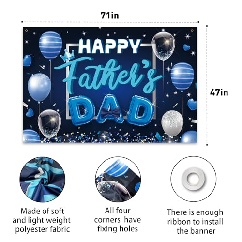 Happy Father's Day Backdrop Banner -Blue Theme Fathers Day Photo Booth Props,Outdoor Indoor Party Decorations for Dad, Backdrop, Yard, Family Celebration