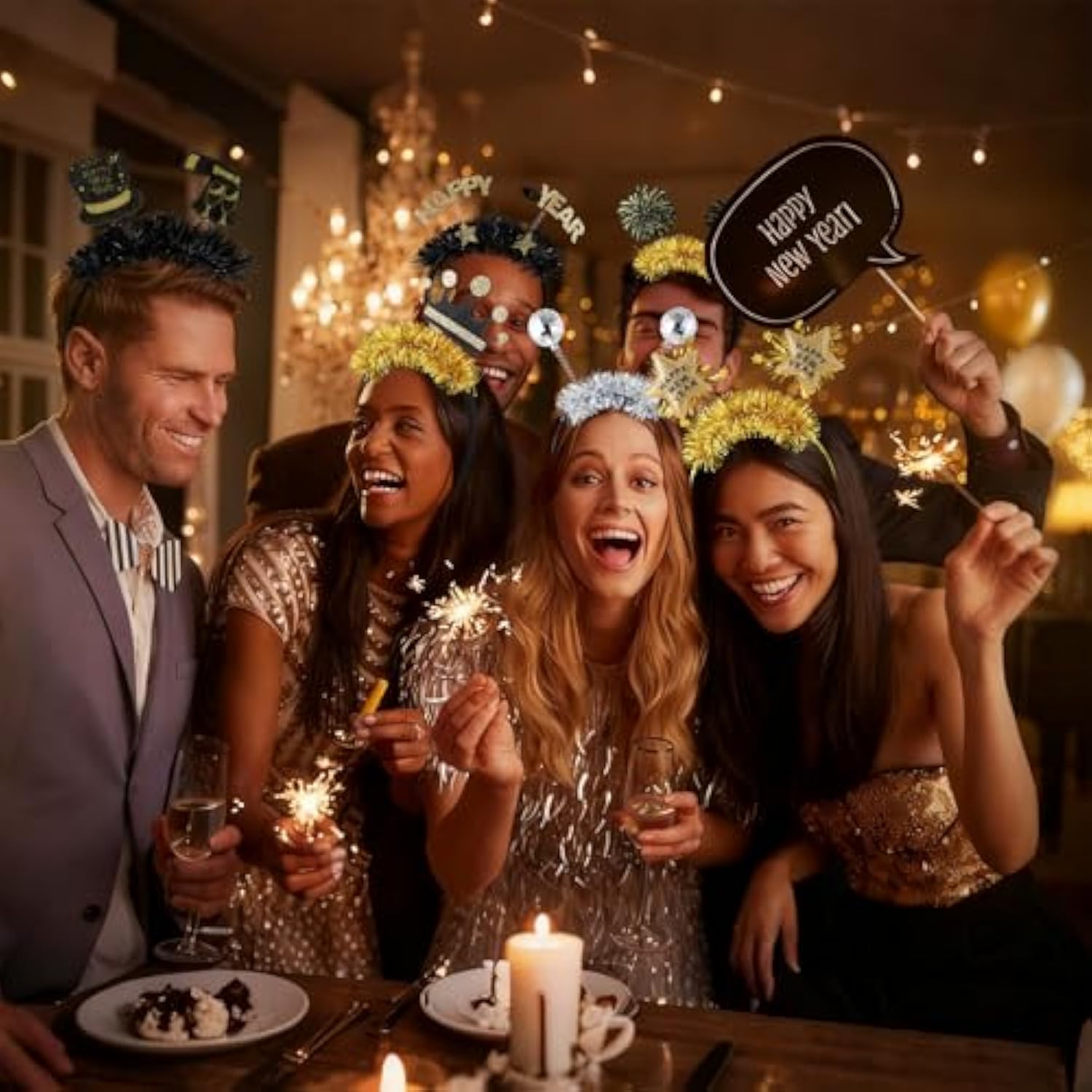 24pcs Happy New Year Glitter Headbands 2026 Party Favors & Photo Props