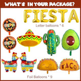 Mexican Party Decorations Fiesta Balloons - 14 Pcs Cinco De Mayo Decorations Including Cactus Llama Avocado Foil Balloon Papel Picado Banner For Fiesta Taco Luau Party Supplies