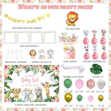 140pcs Pink Safari Baby Shower Decor Jungle Theme Balloons Backdrop & More