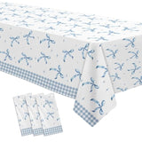 Blue Bow Party Tablecloths – 3-Pack Coquette Disposable Covers for Birthday & Shower