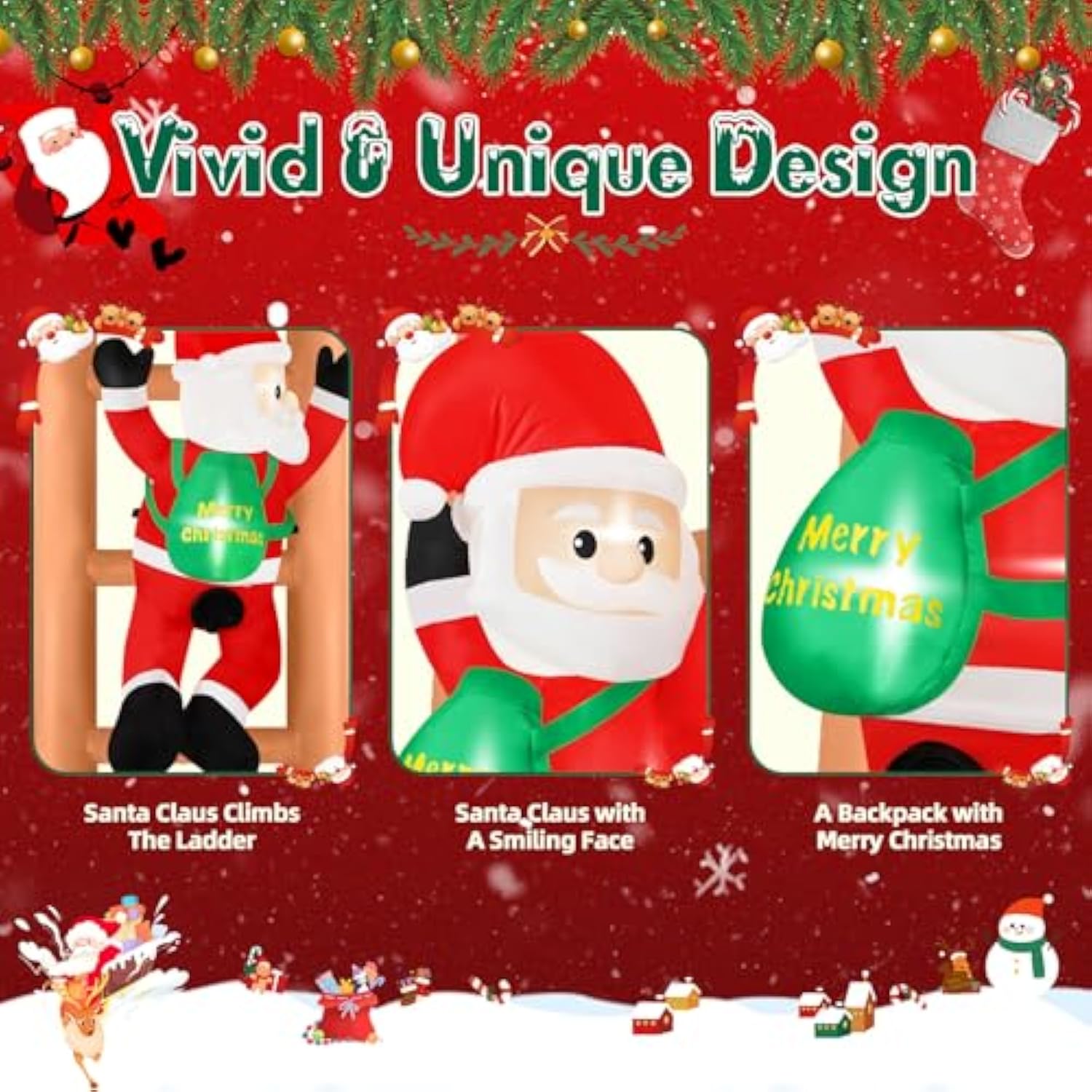 6Ft Climbing Santa On Ladder Inflatable, Christmas Blow Up Yard Decoration With Led Lights, Funny Outdoor Lawn Decor For