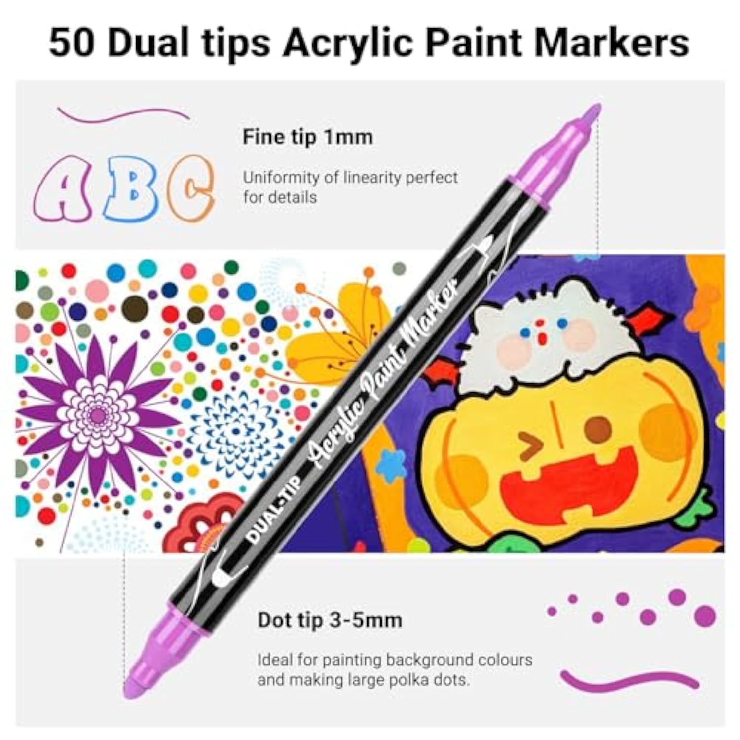 50 Colors Dual Tip Acrylic Paint Pens Cotton Nib Markers With Quick Dry Ink (1Mm Fine & 5Mm Dot Tips) Rock Painting, Wood, Fabric, Glass Diy Art Supplies For Adults Kids, Christmas Gifts