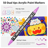 50 Colors Dual Tip Acrylic Paint Pens Cotton Nib Markers With Quick Dry Ink (1Mm Fine & 5Mm Dot Tips) Rock Painting, Wood, Fabric, Glass Diy Art Supplies For Adults Kids, Christmas Gifts