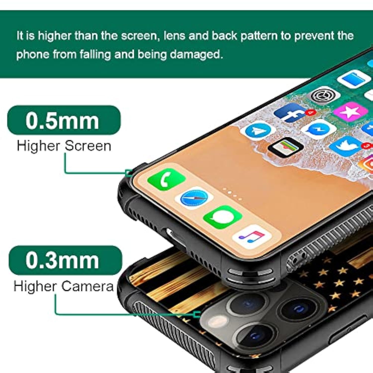 Compatible With Iphone 14 Case?Design Pattern Back Bumper Anti Scratch Reinforced Corners Soft Tpu Caver,Cases For Men Women-Wood American Flag Fish