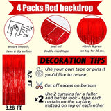 4 Pack 3.2Ft X 8.2Ft Red Fringe Curtain Backdrop, Sparkle Metallic Tinsel Foil Fringe Streamers Background For Photo Booth Birthday Wedding Baby Shower Halloween Christmas Party Decorations