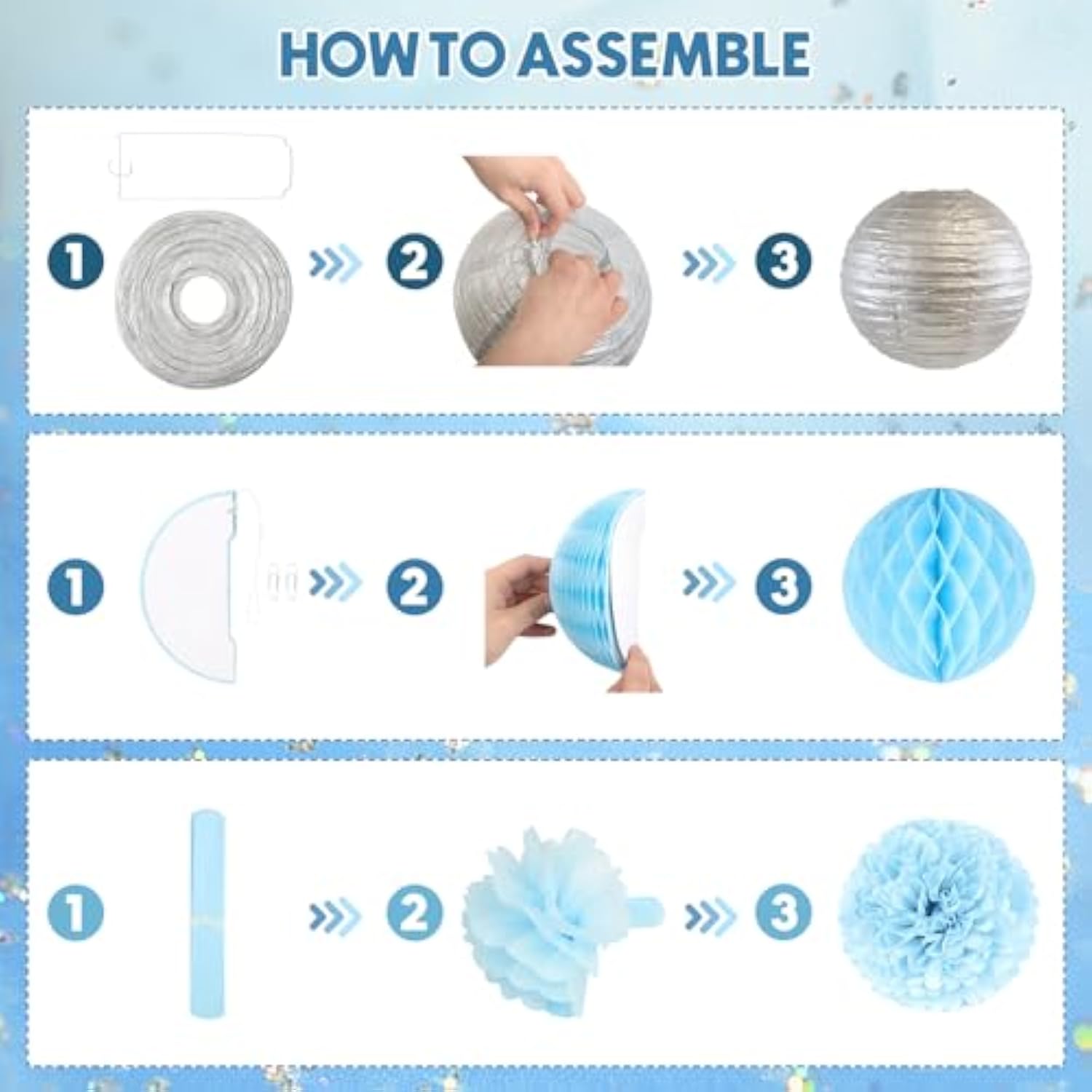 55PCS Blue Baby Shower Decor with "It's a Boy" Banner, Balloons, Pom Poms & More