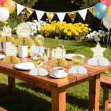 White Gold Retirement Honeycomb Centerpieces Set 8pcs Double-Sided Printed Table Decorations Elegant Retirement Celebration Honeycomb Decor Kit White Gold Event Table Display Bundle