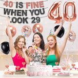40Th Birthday Decorations For Women, Pre-Strung 40 Is Fine When You Look 29 Banner, Number 40 Balloons Cake & Cupcake Toppers Party Supplies Kit, 40 Year Old Birthday Party Decorations