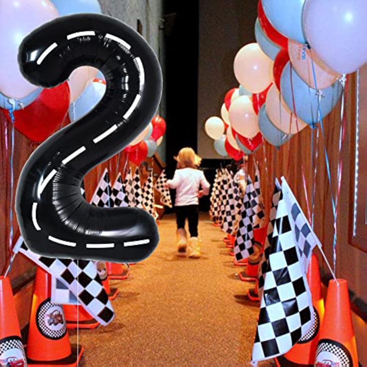 Race Car Black Balloons Car Birthday Party Supplies,40 Inch Giant Jumbo Helium Foil Mylar Big Number 2 Digital 2 Balloons For Boy'S Birthday Party Truck Race Car Theme Party Decorations