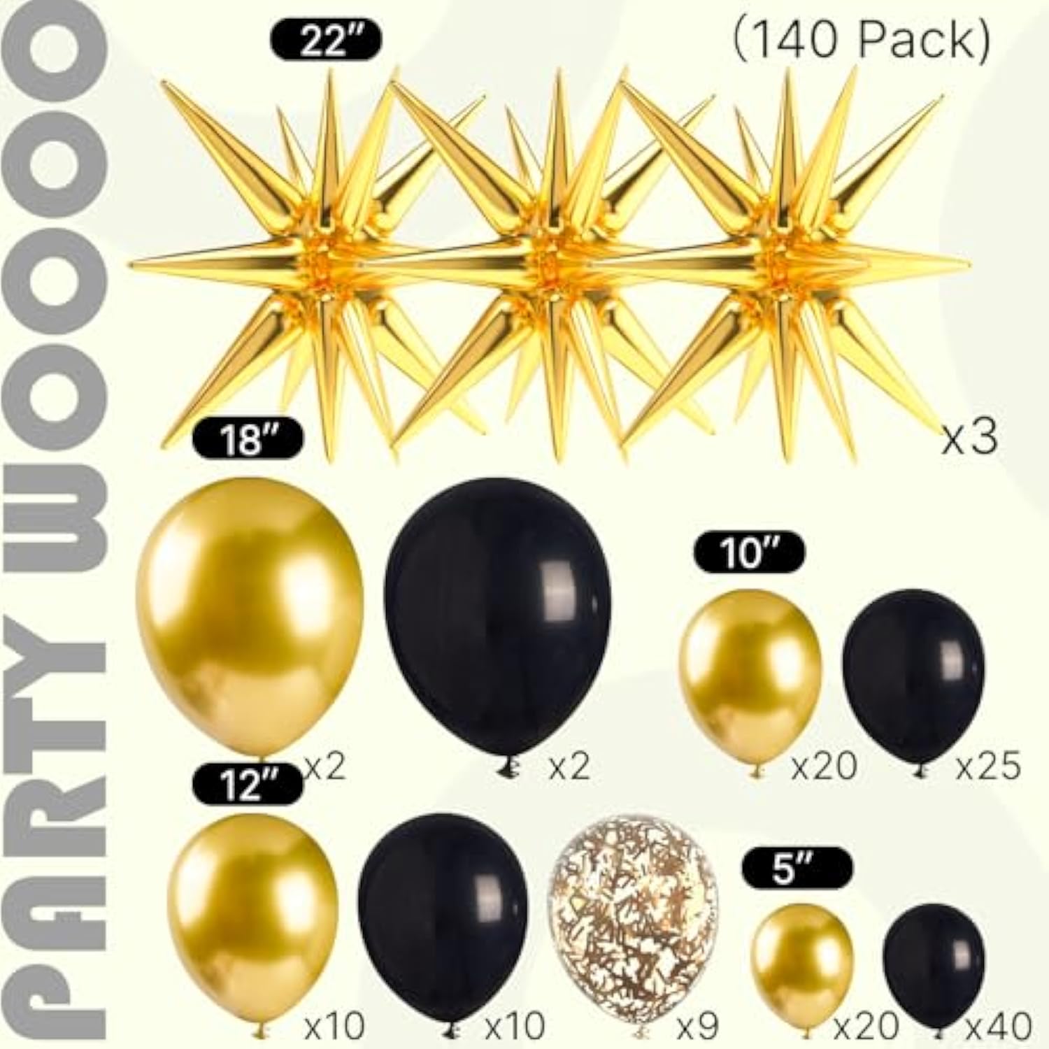 Black and Gold Balloon Arch Kit 140-Piece with Star Balloons for Party Decor