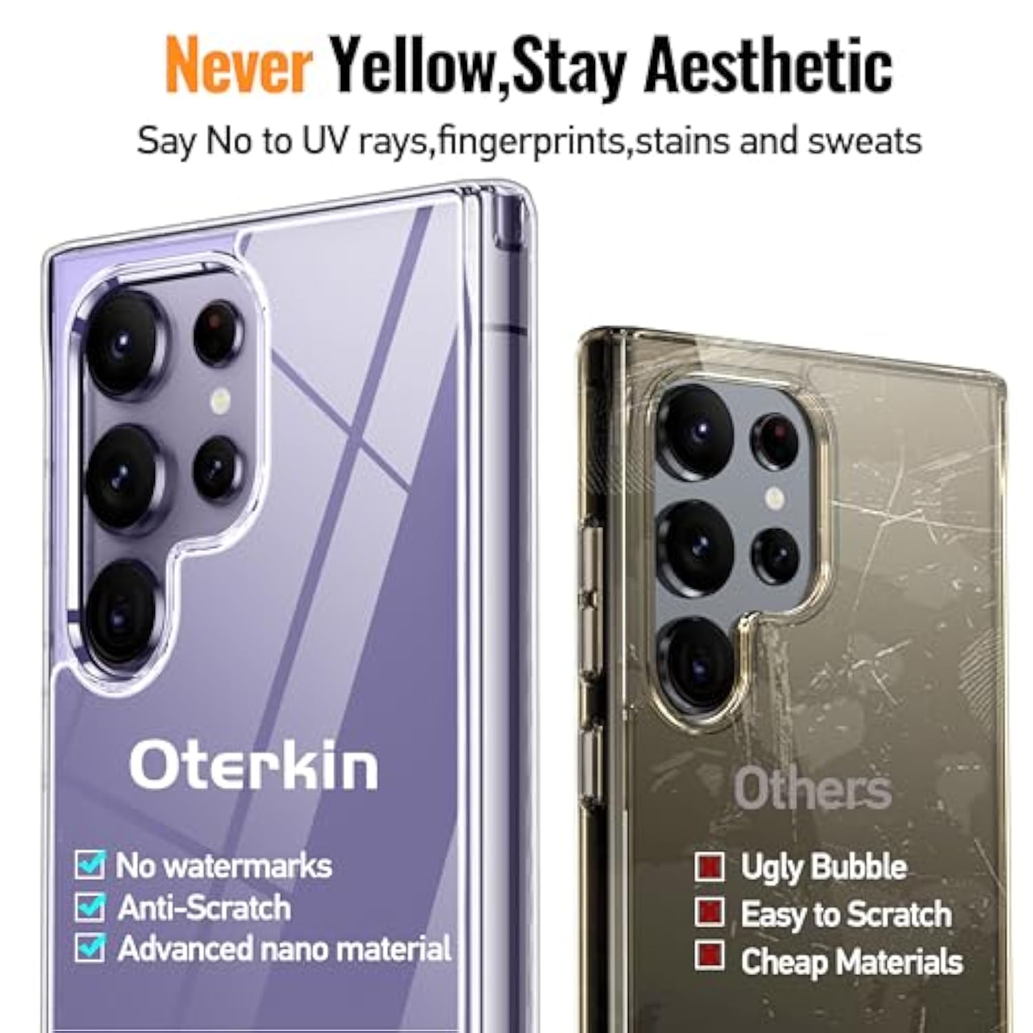 For Samsung Galaxy S24 Ultra Case Clear, [20X Anti-Yellowing] S24 Ultra Phone Case With [Built-In 4 Airbags][10Ft Grade Protection] [Crystal Transparent Slim] Case (Clear)
