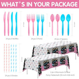 Burnouts Or Bows Gender Reveal Decorations Tableware, Boy Or Girl Gender Reveal Party Supplies, Plate, Cup, Napkin, Cutlery, Tablecloth, Race Car Vs Bows Baby Shower Decorations, Serves 24