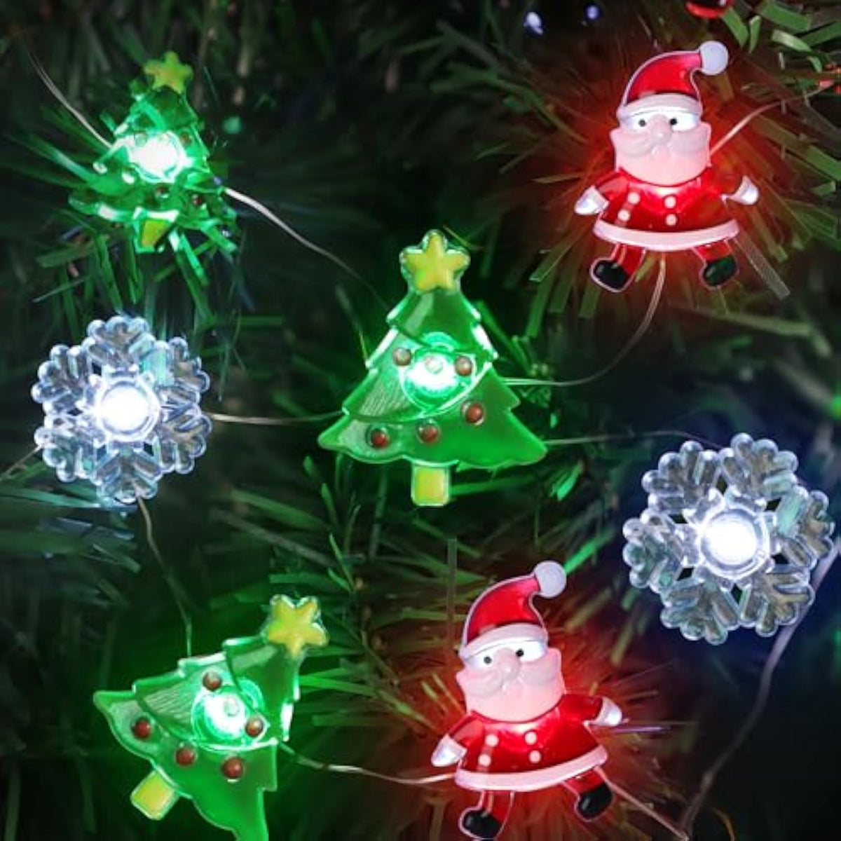 [Timer] Christmas Lights Decorations, 10 Ft 30 Led Battery Operated Christmas Tree Santa Snowflake String Lights, 8 Ligh