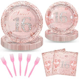 96 Pcs Rose Gold Sweet 16 Birthday Party Paper Plates And Napkins Girls Sweet 16 Decorations Sweet Sixteen Birthday Party Disposable Paper Tableware Serve 24
