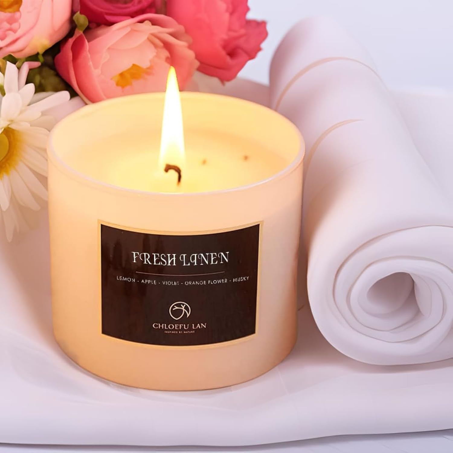 Fresh Linen Candles Laundry Candles Non-Toxic Air Freshening Scented Candle Decorative Pet Odor Eliminator For Home Luxury Scented Soy Jar Candle For Bathroom Decor 7.1 Oz 2 Pack
