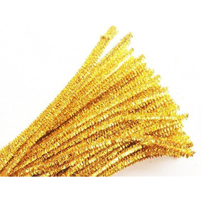 100 Pcs 12 Inch Glitter Tinsel Creative Arts Chenille Stems Pipe Cleaners (Gol