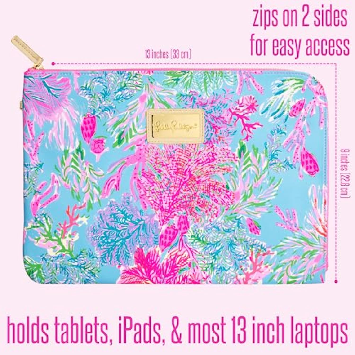 Lilly Pulitzer Padded Tech Sleeve with Small Zip Pouch for Accessories, Cute Laptop Case for Women, Tablet Bag or 13 Inch Laptop Sleeve (Cay to My Heart)
