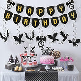 44 Pieces Dragon Party Supplies Dragon Theme Cake Decoration Happy Birthday Hanging Banner Swirls Cupcake Toppers Set For Birthday Party Supplies