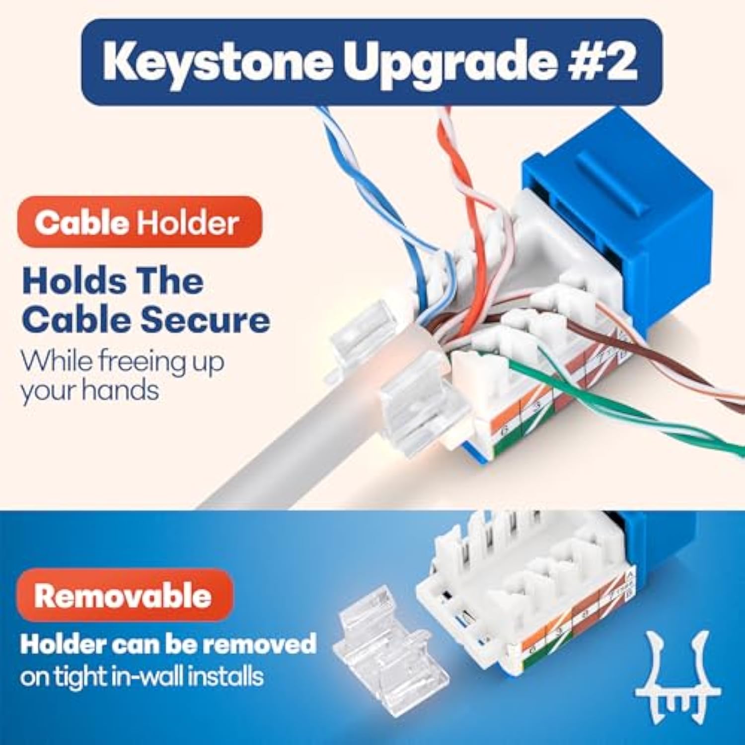 45° Angled Cat6 Keystone Jack In Blue - Slim Profile Rj45 Ethernet Connector -