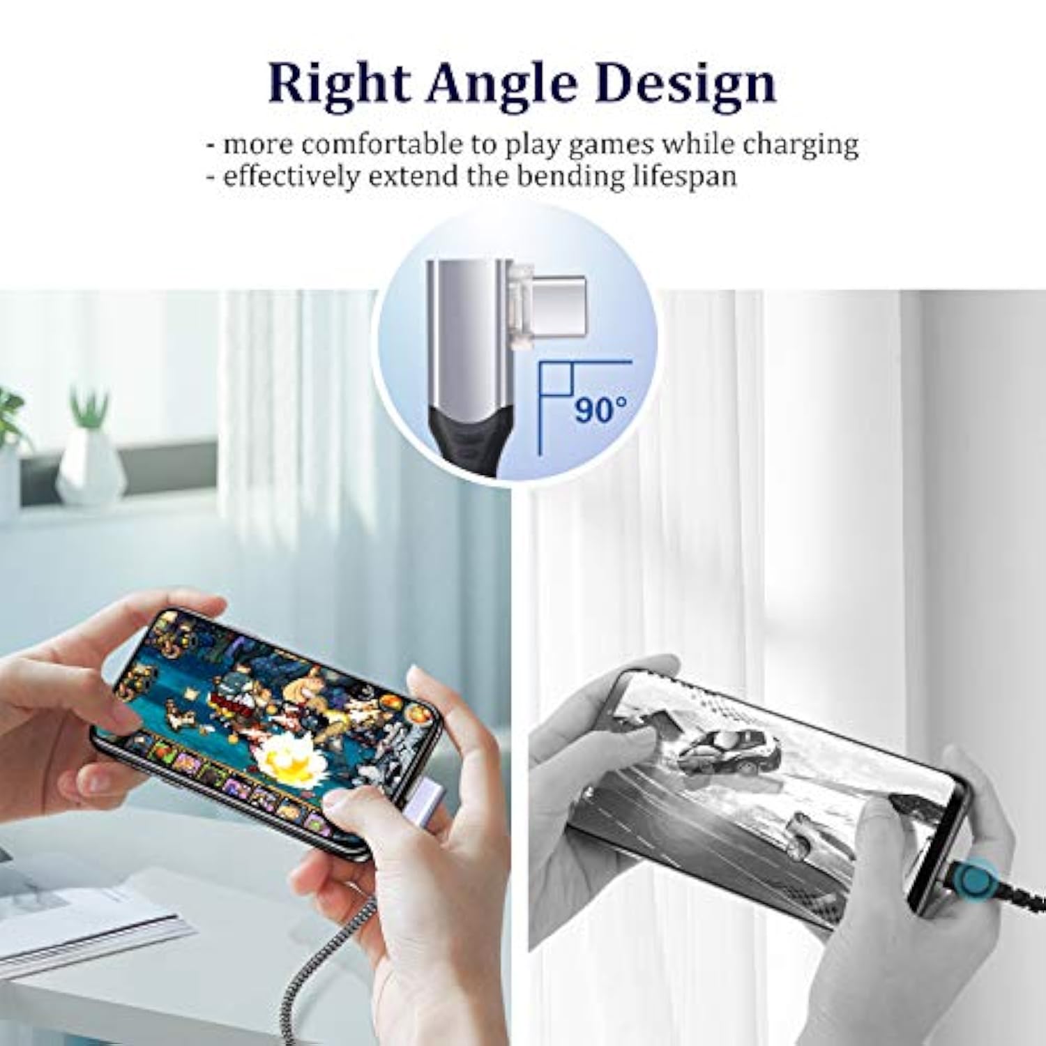 [6-Pack] Right Angle Usb Type C Cable, [6.6T] 90 Degrees C Charger Cable Fast