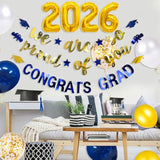 Navy Blue Gold 2026 Graduation Party Decorations Foil Balloon 2026 We Are So Proud Of You Congrats Grad Graduation Banner Blue Gold Cap Diploma Star Garland For Congratulations Party Decor Supplies